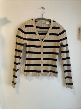 Levi's Beige and Black Striped V-Neck Button Cardigan